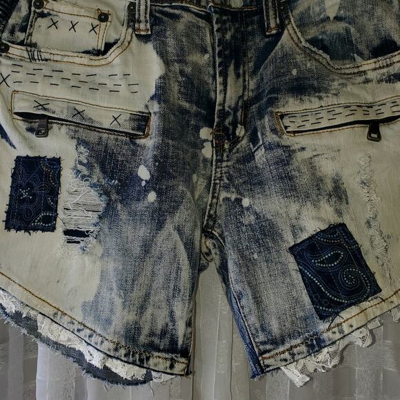 Upcycled Repurposed Distressed Decibel Cut Off‎ Shorts Sz 30 - Picture 3 of 10